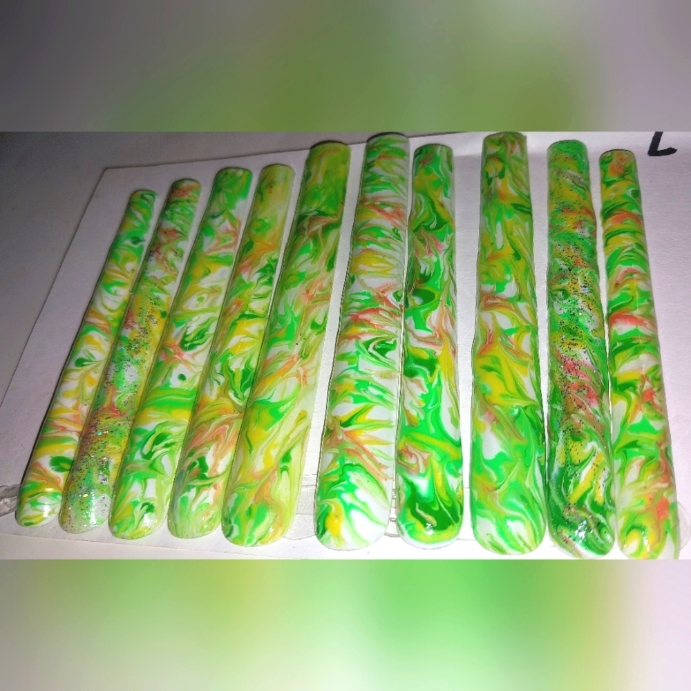 Handmade Colorful Swirl Acrylic 6XL LENGTH Nail Set Sz Large - Picture 5 of 5
